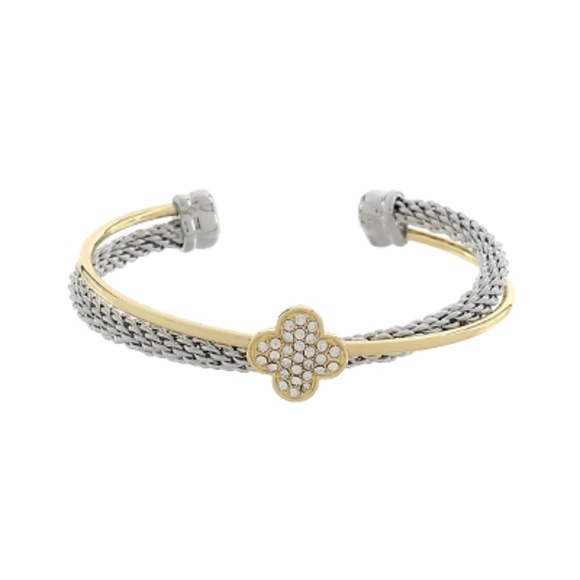 Layered & Pave Clover Cuff Bracelet - Picture 1 of 1